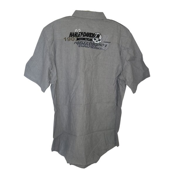 Harley-Davidson Gray Short-Sleeve Button-Up Shirt M 100% Cotton With Embroidered - Picture 1 of 6